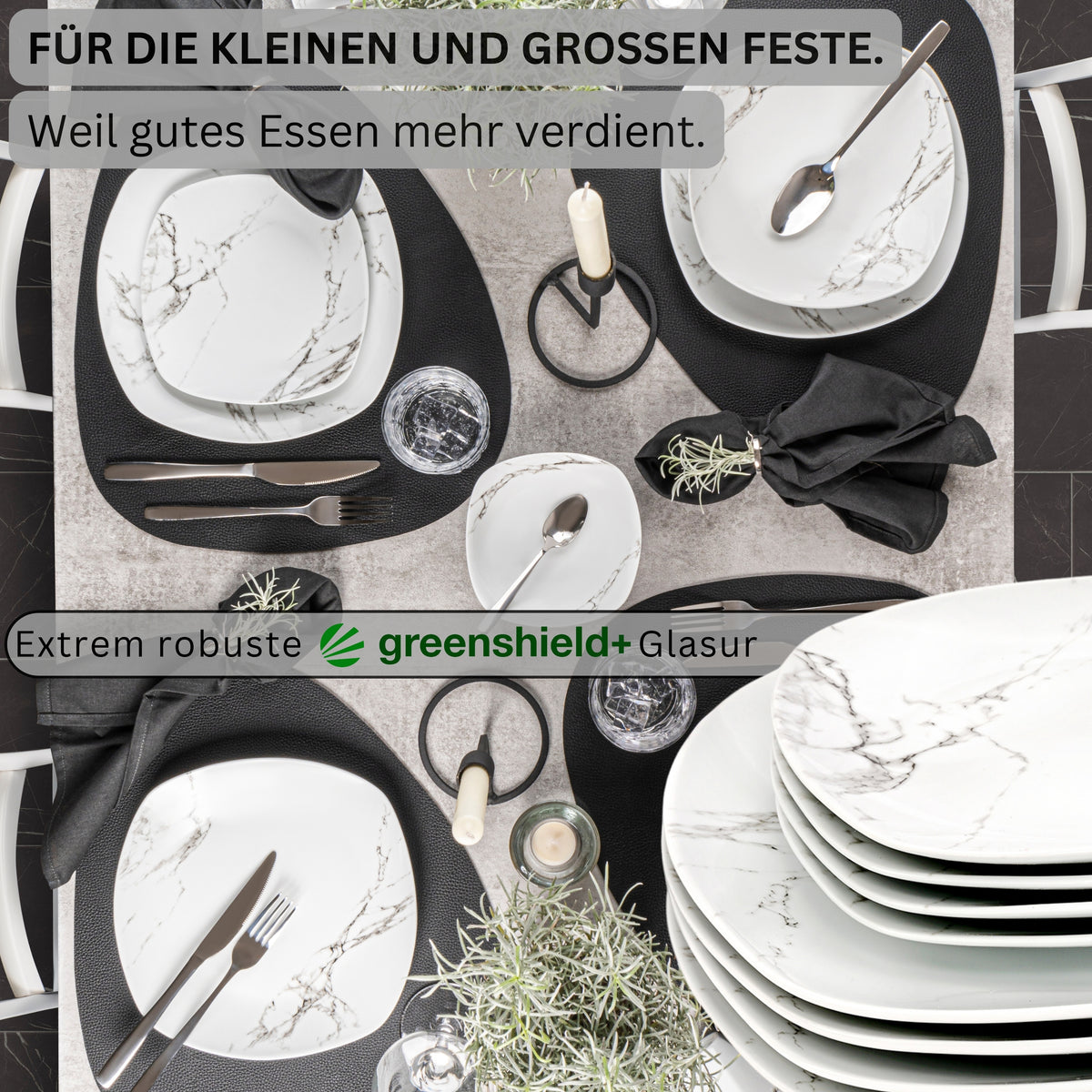 SÄNGER Porzellan Geschirrset Bilgola Marmor, Tafelservice 18 teilig für 6 Personen