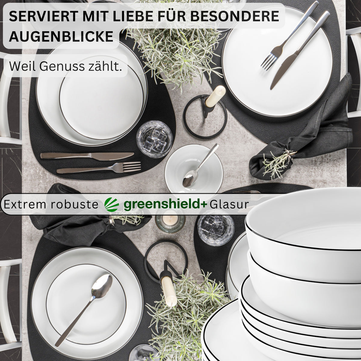 SÄNGER Porzellan Geschirrset Marlo Black Rim 24-teilig für 6 Personen