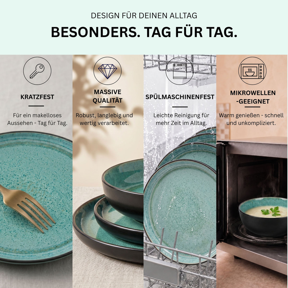 SÄNGER Stoneware Dinnerware Set Fiji, 30-Piece Combi Set for 6 People