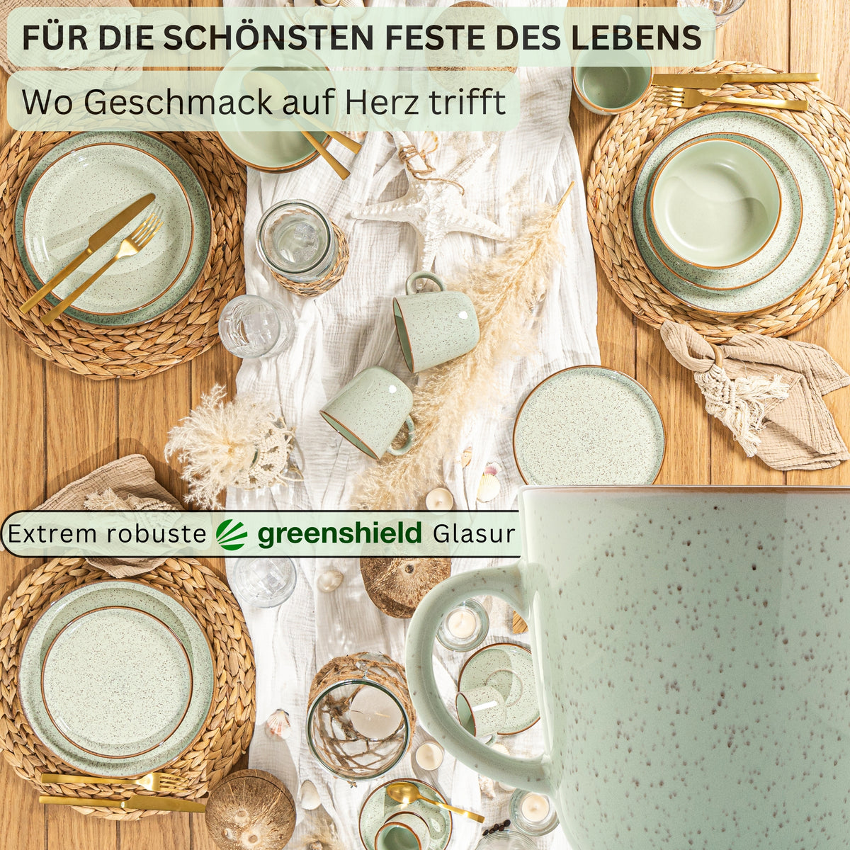 SÄNGER Kaffeebecher Set Rio Minze- 6 teilig aus Steingut