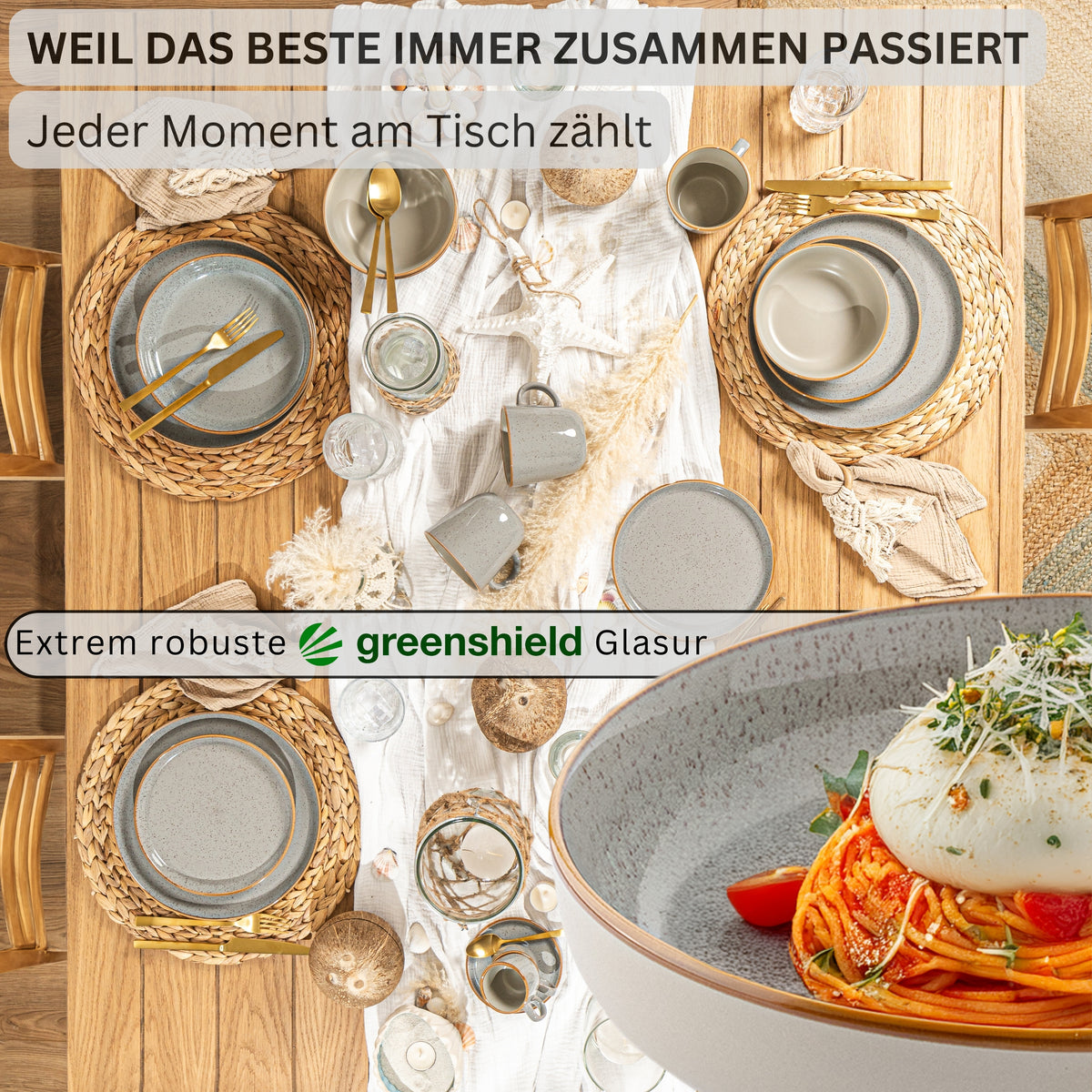 SÄNGER Pastaschalen Set Rio Perlgrau - 6 teilig aus Steingut