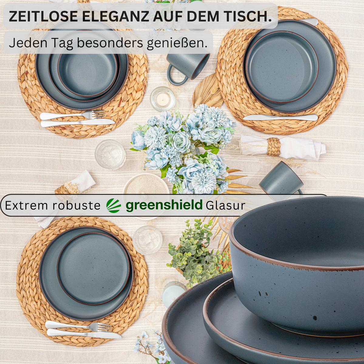 SÄNGER Steingut Geschirrset Bombay Graphit 24 teilig für 6 Personen