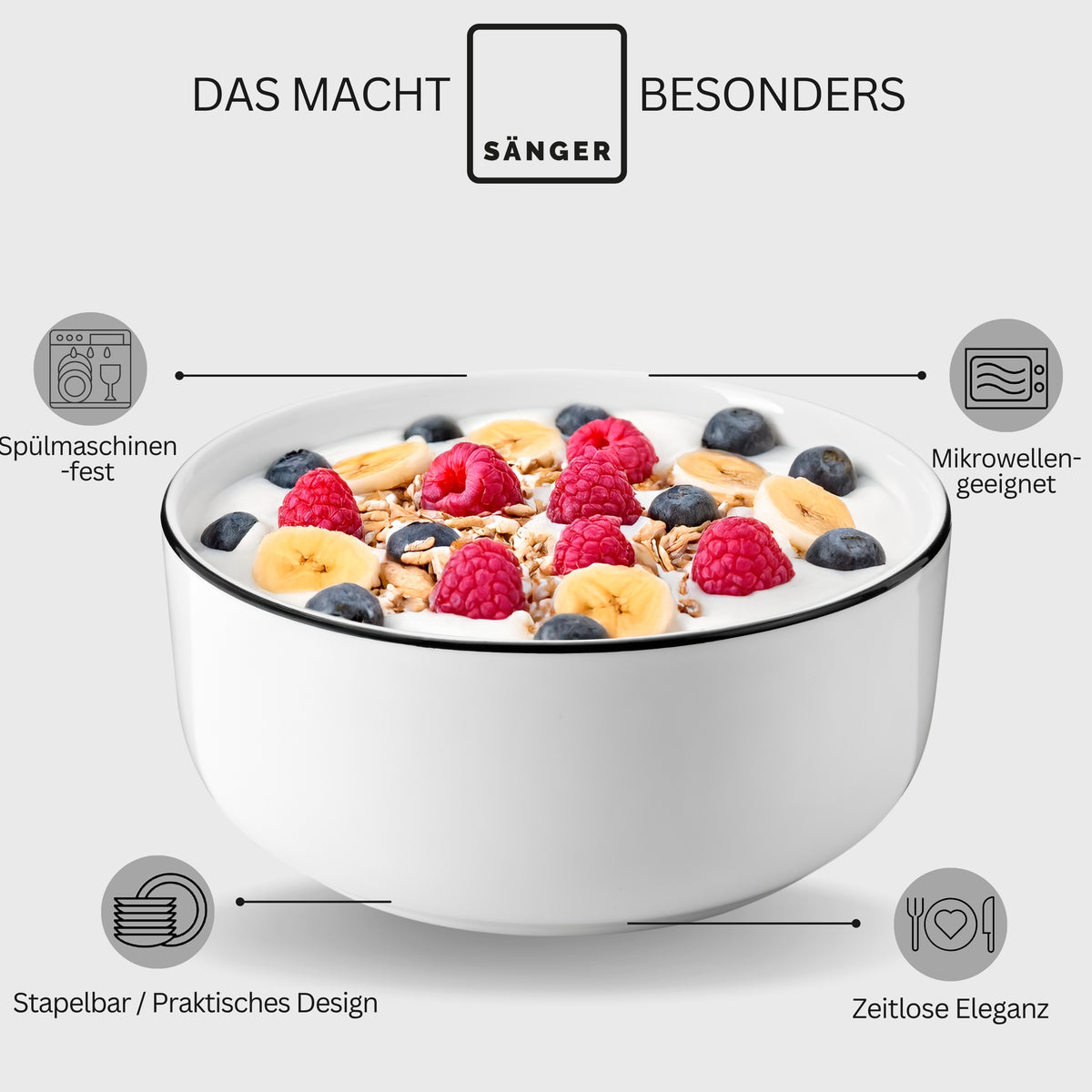 SÄNGER Porcelain Cereal Bowls Marlo Black Rim 6-piece