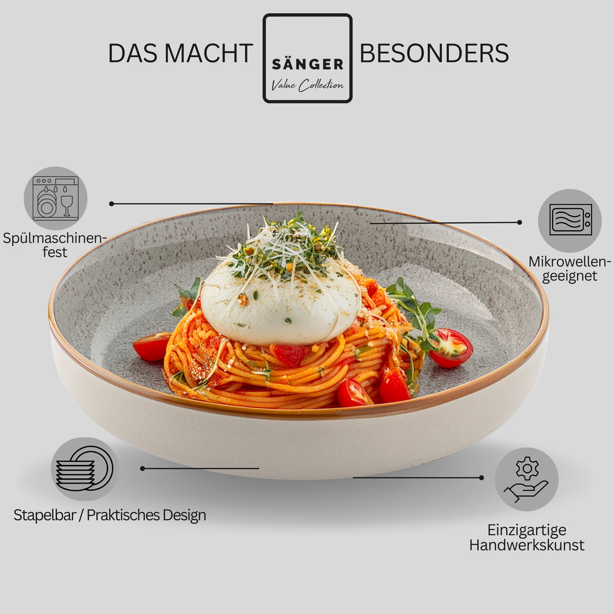 SÄNGER Pastaschalen Set Rio Perlgrau 4 teilig