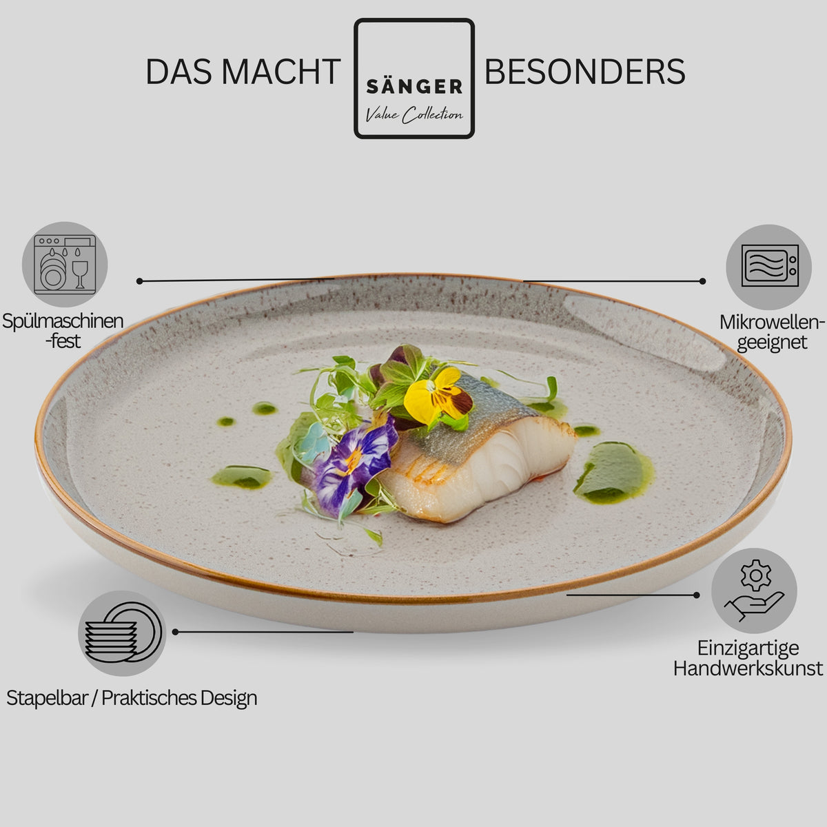 SÄNGER Dinner Plate Set Rio Pearl Grey - 6 Piece Stoneware