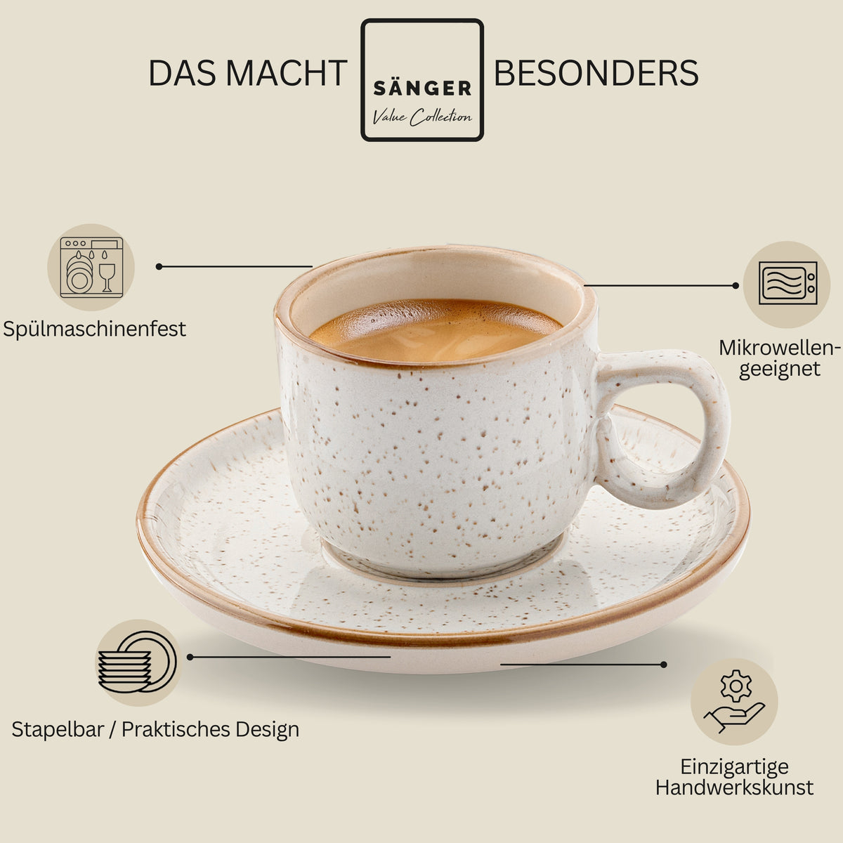 SÄNGER Espresso Cup Set Rio Cream 12-piece for 6 people