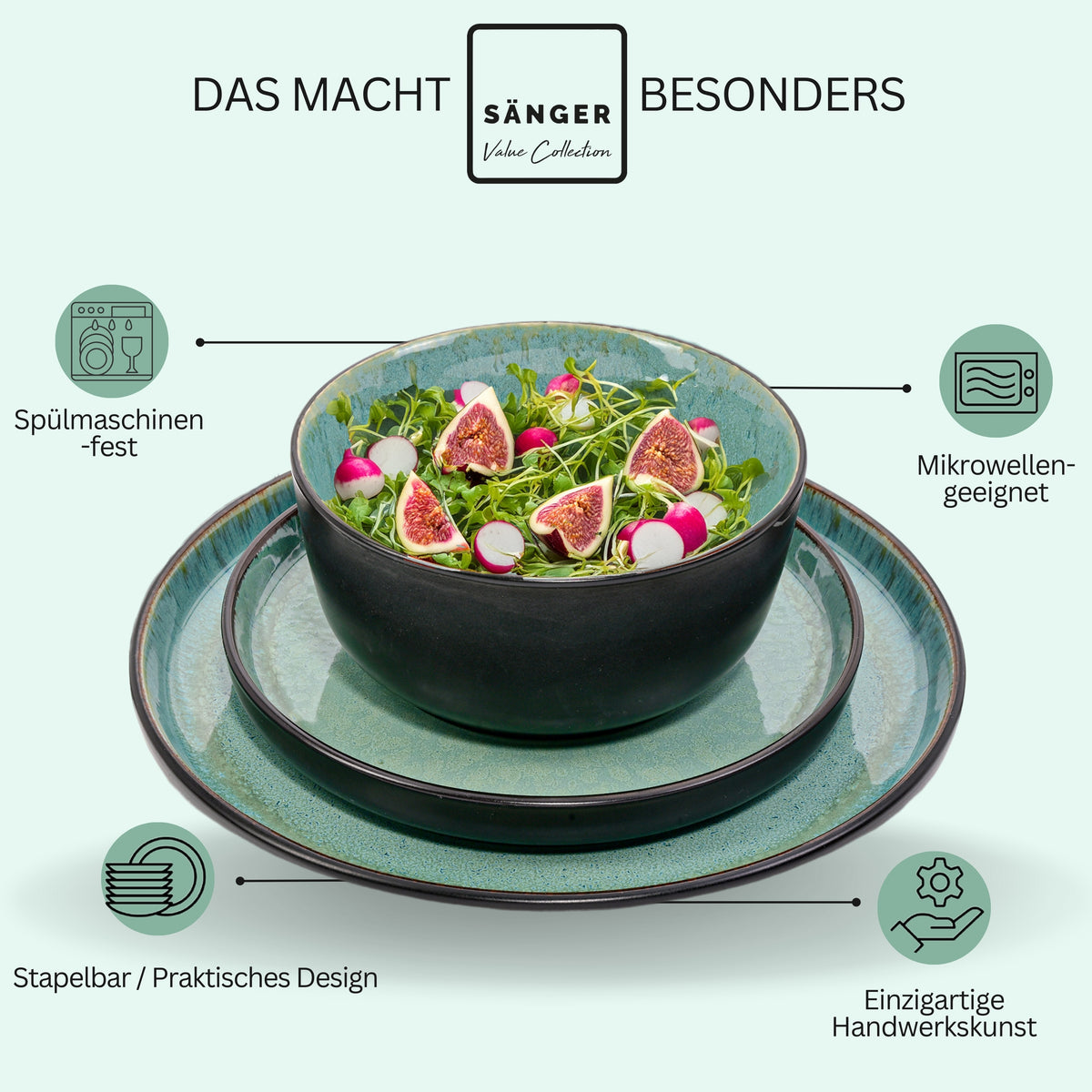 SÄNGER Stoneware Dinnerware Set Fiji, 18-Piece Dinner Service for 6 People