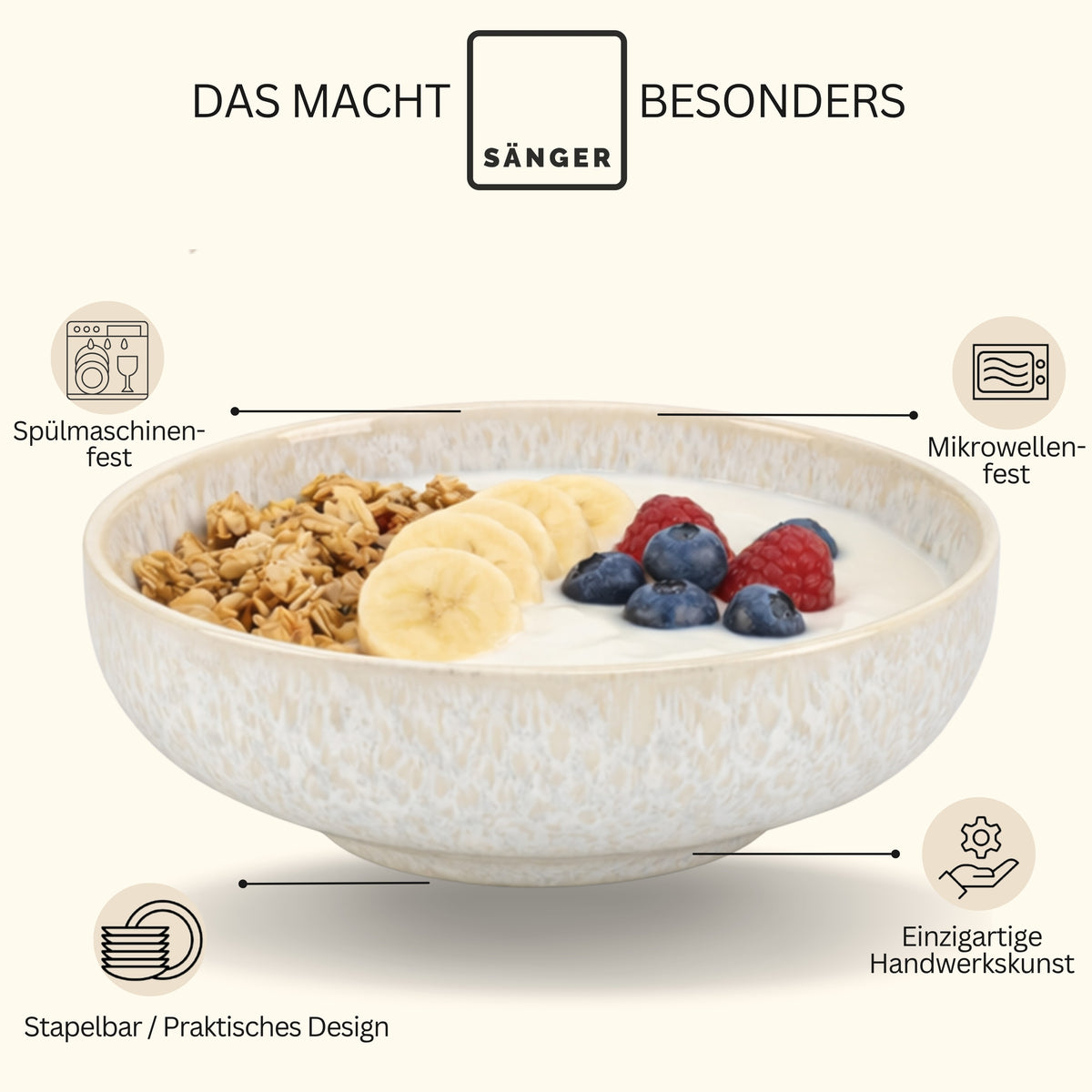 SÄNGER Stoneware Bowl Corfu, 4-piece