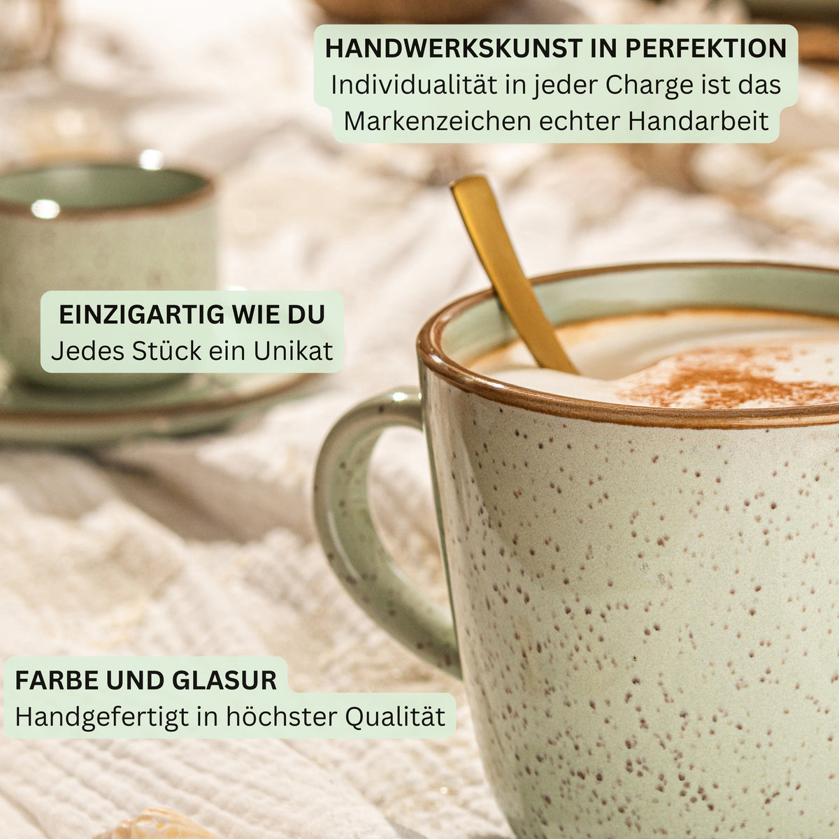 SÄNGER Kaffeebecher Set Rio Minze- 6 teilig aus Steingut