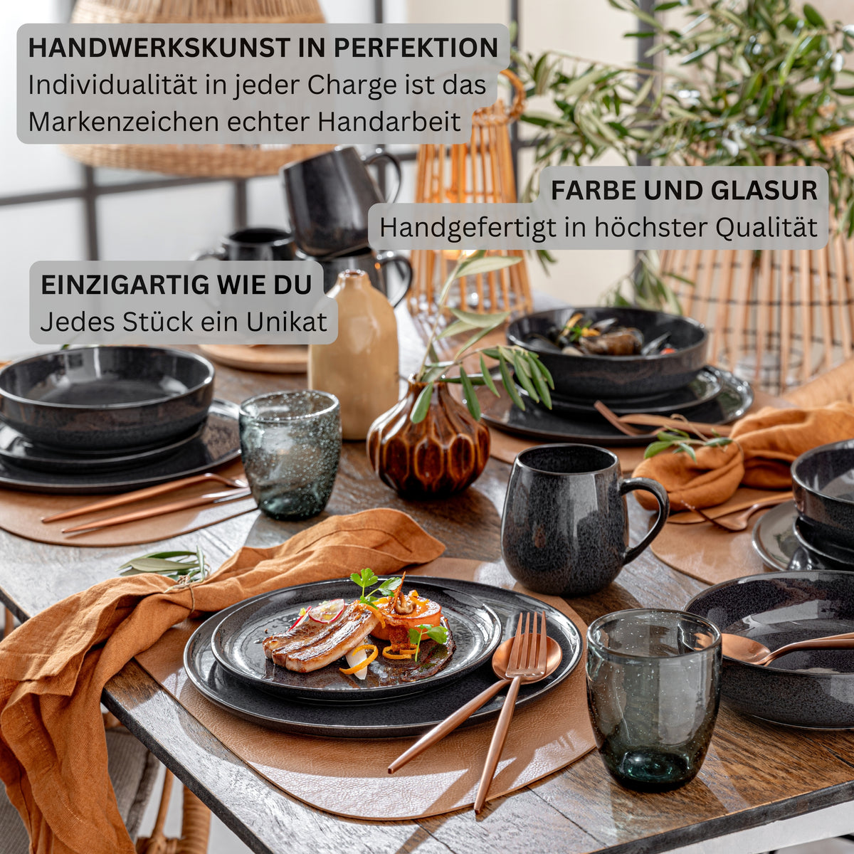 SÄNGER Stoneware Dinnerware Set Bali, 36-Piece Dinner Service for 12 People