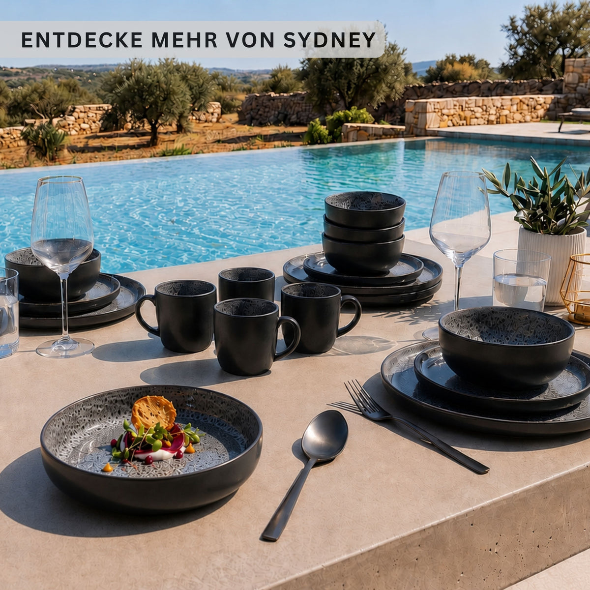 SÄNGER Stoneware Dinnerware Set Sydney, 30-Piece Combi-Set for 6 People
