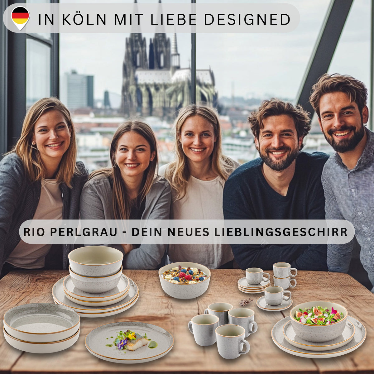 SÄNGER Kaffeebecher Set Rio Perlgrau - 6 teilig aus Steingut