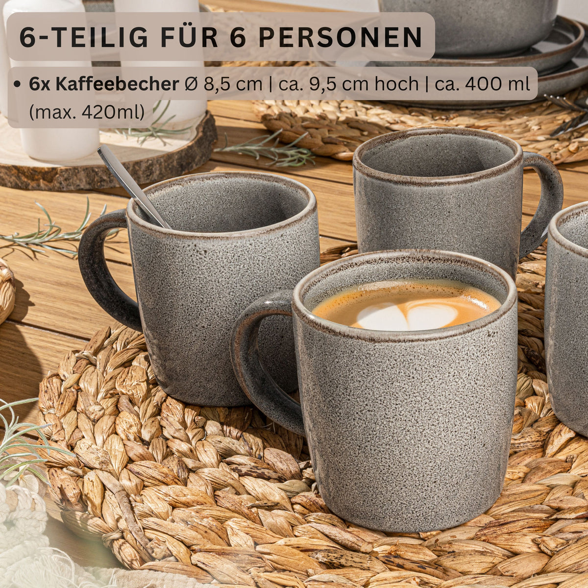 SÄNGER Kaffeebecher Set Kairo Graphit - 6 teilig aus Steingut
