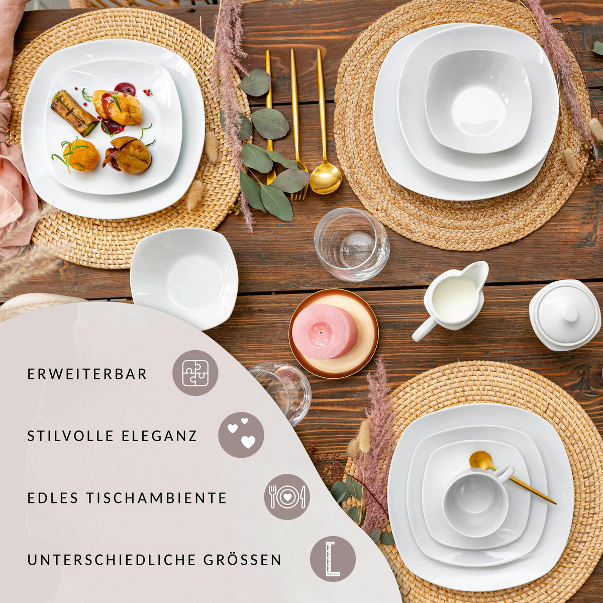 SÄNGER Porcelain Dinnerware Set Bilgola, 24-Piece Dinner Set for 6 People