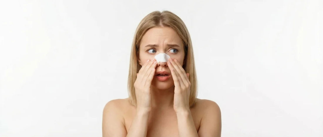femme avec un patch pour enlever les points noirs sur le nez 