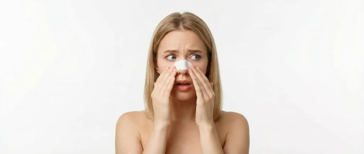 femme avec un patch pour enlever les points noirs sur le nez 