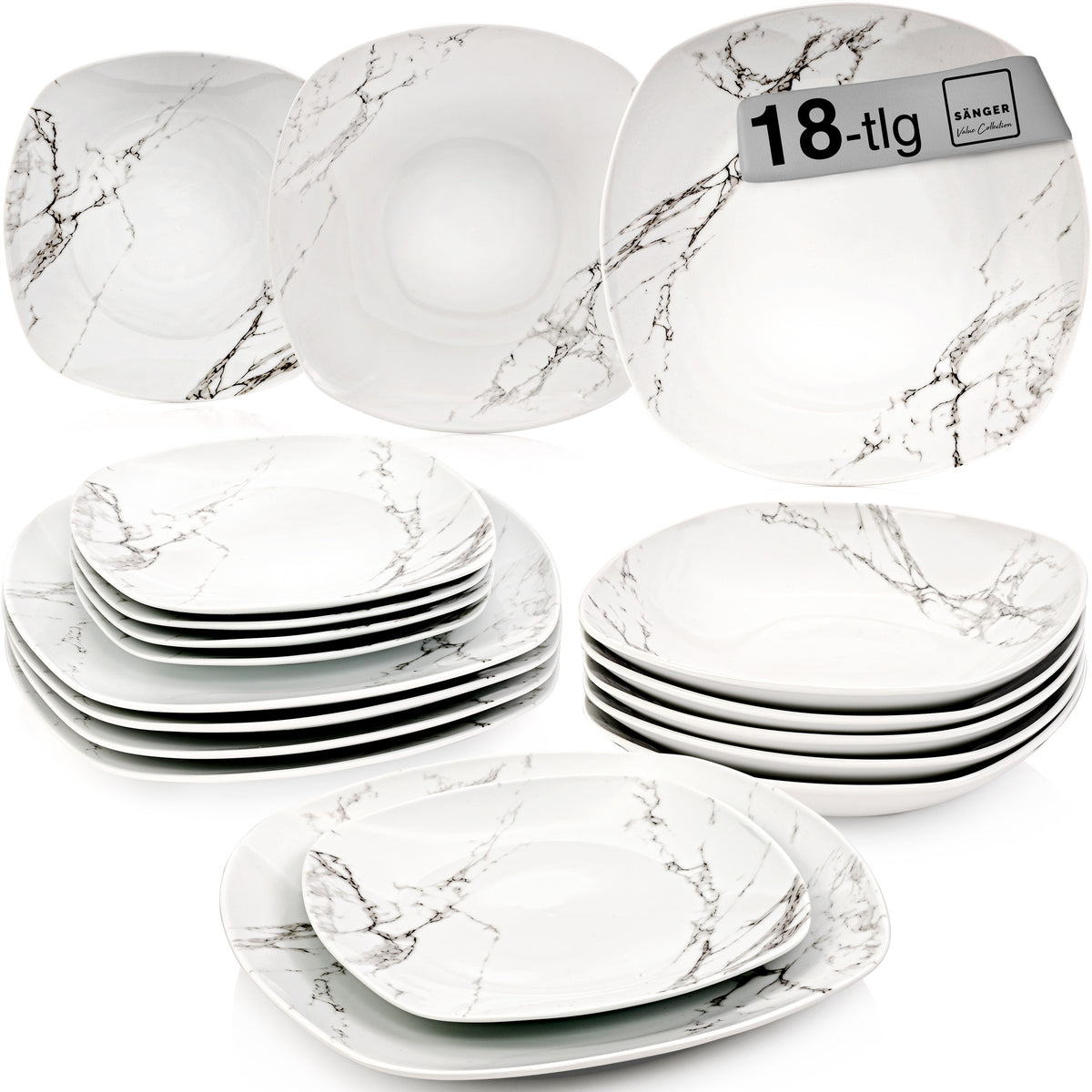 SÄNGER Porcelain Dinnerware Set Bilgola Marble, 18-piece dinner service for 6 people