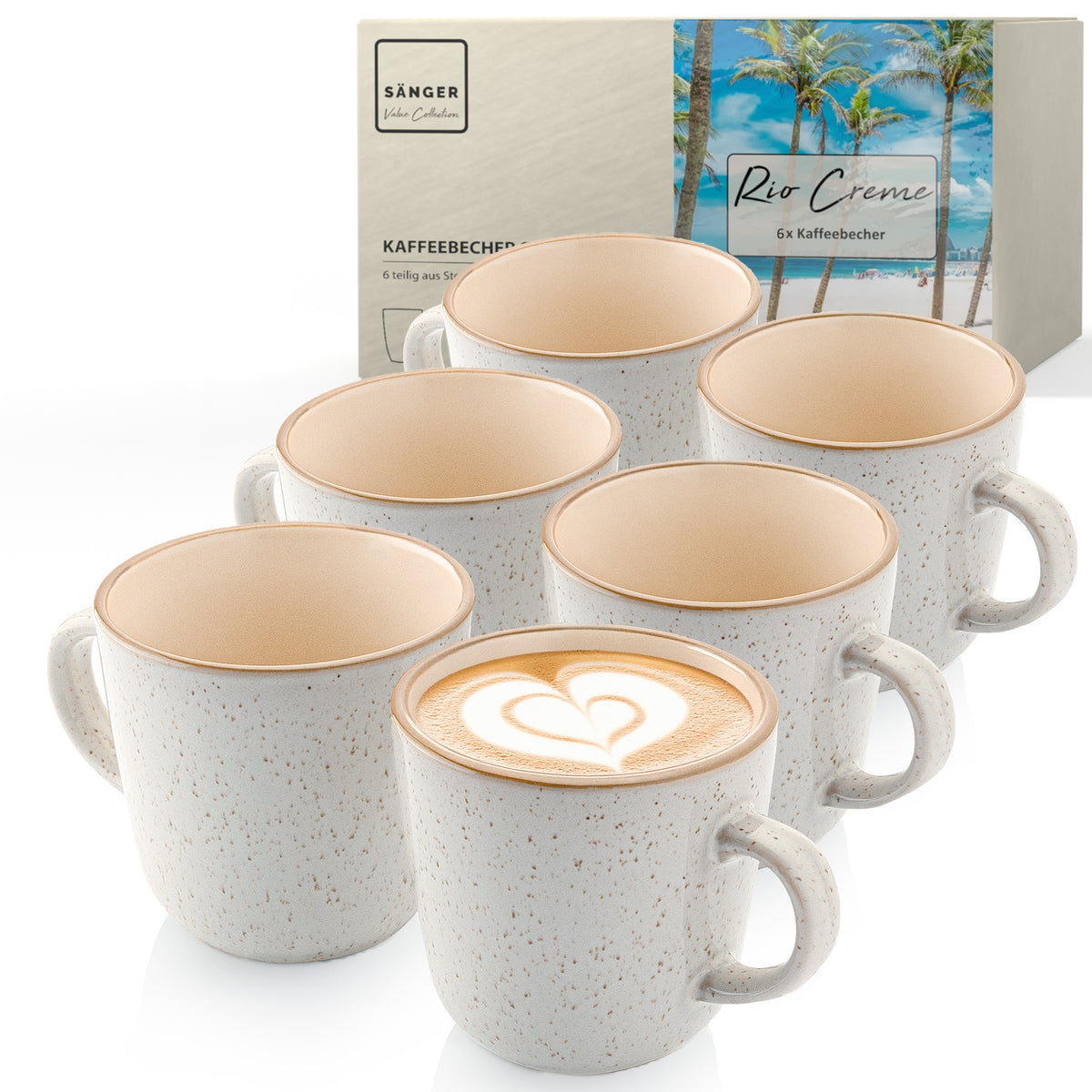 SÄNGER Kaffeebecher Set Rio Creme- 6 teilig aus Steingut