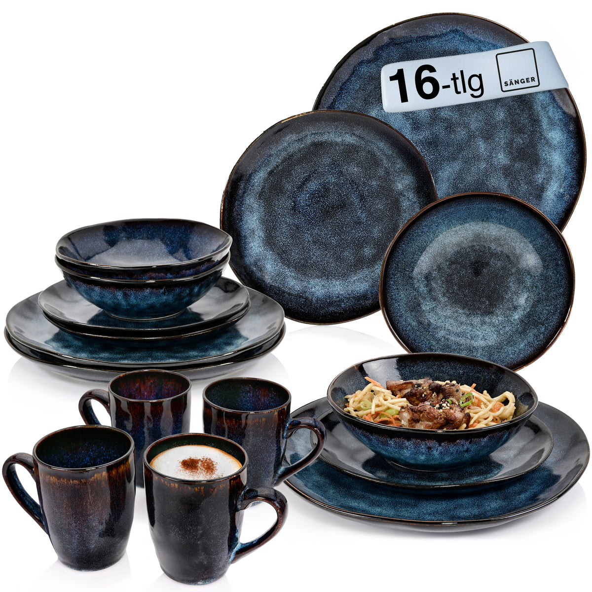 SÄNGER Stoneware Dinner Set Tokyo, Combi-Set 16 Pieces for 4 People