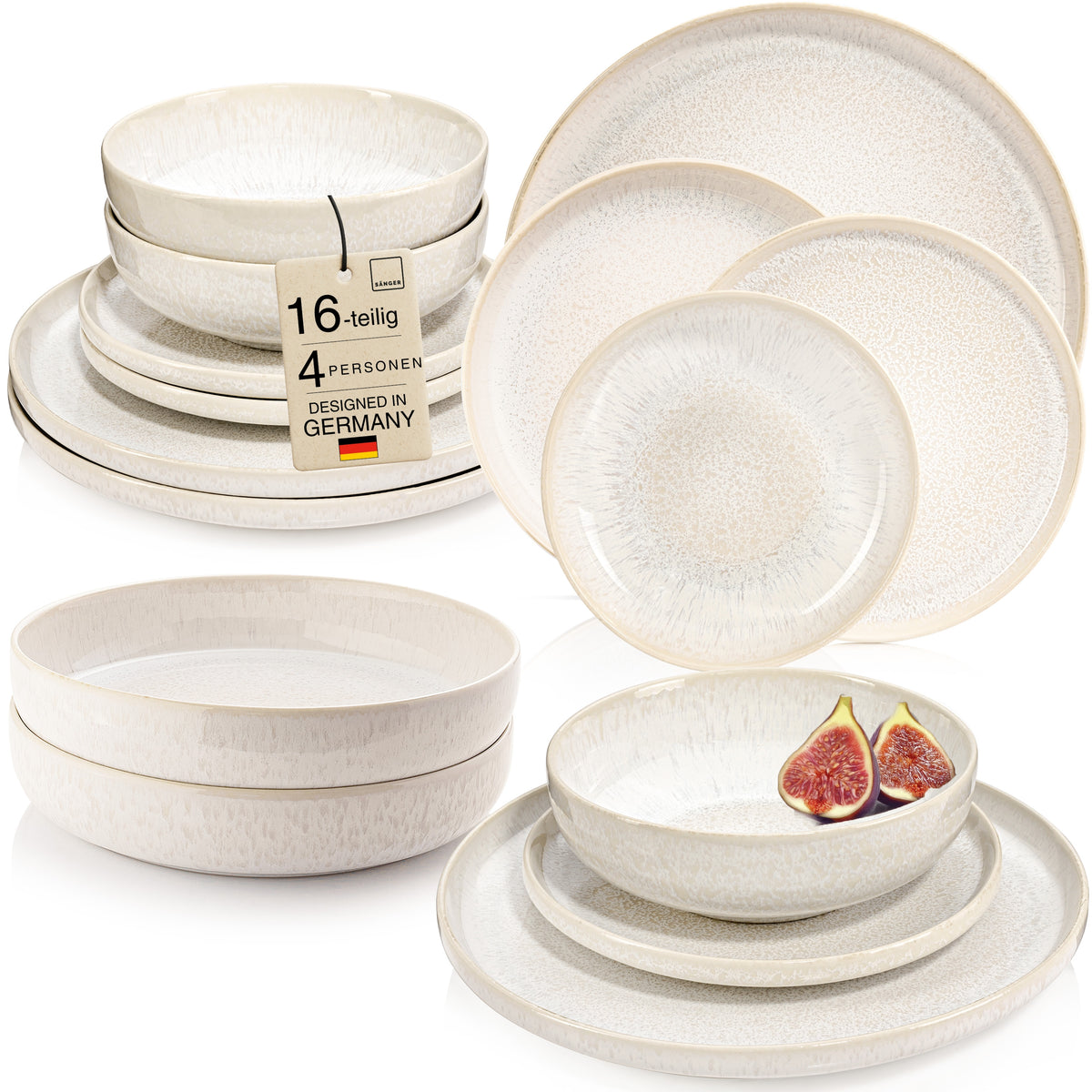 SÄNGER Stoneware Dinner Set Corfu, 16-piece Dinnerware Set for 4 People