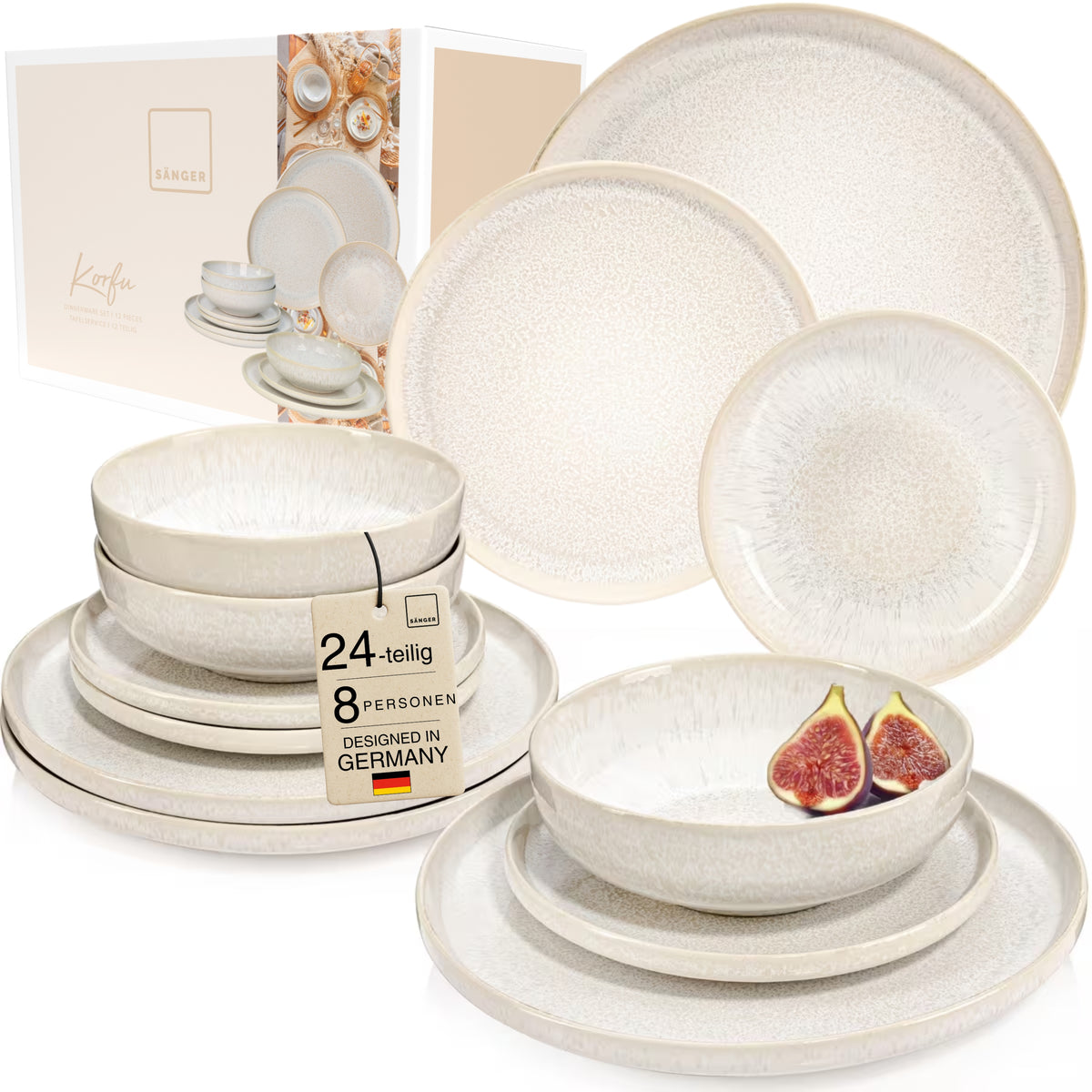 SÄNGER Stoneware Dinnerware Set Corfu, 24-piece dinner set for 8 people