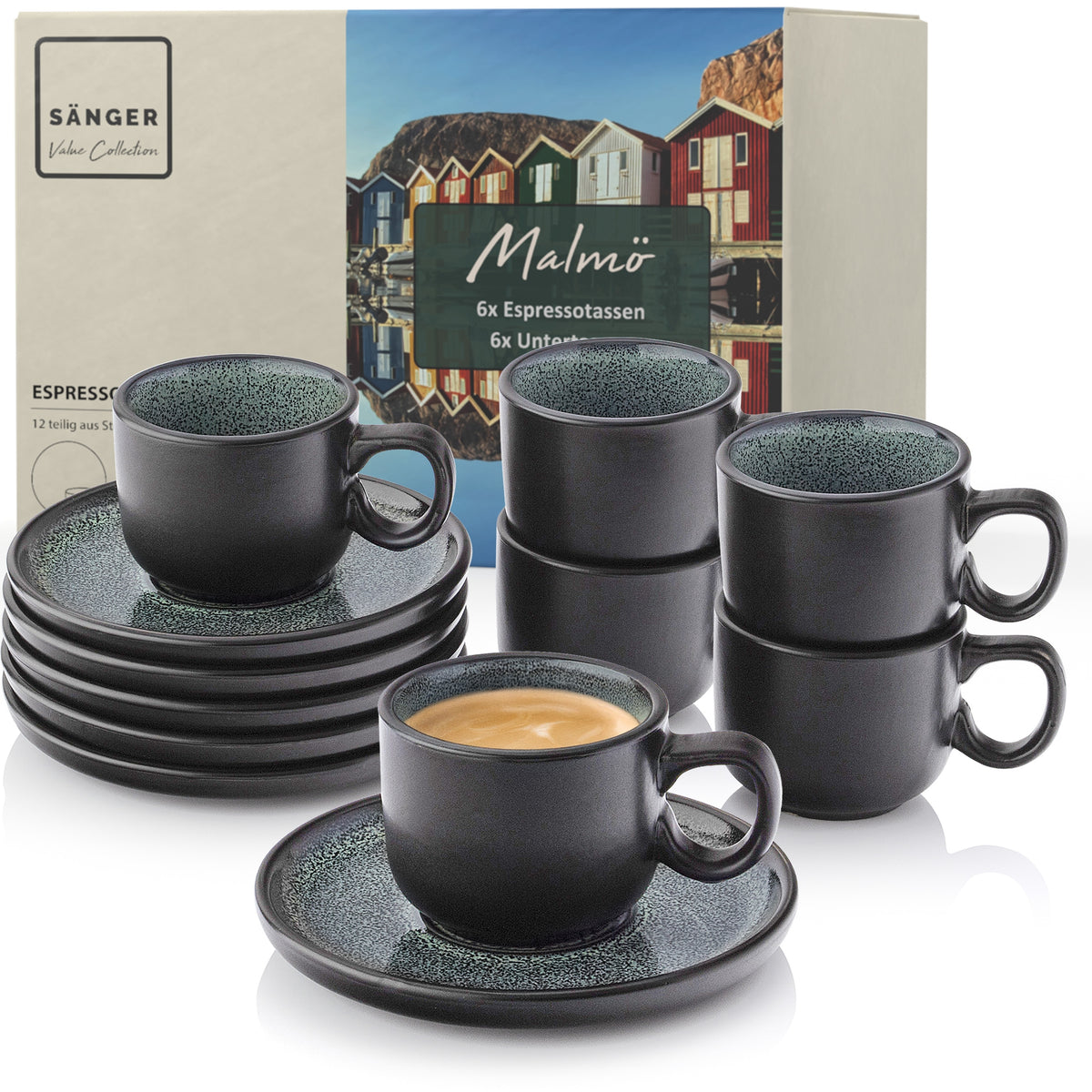SÄNGER Steingut Espressotassen Set Malmö 12-teilig