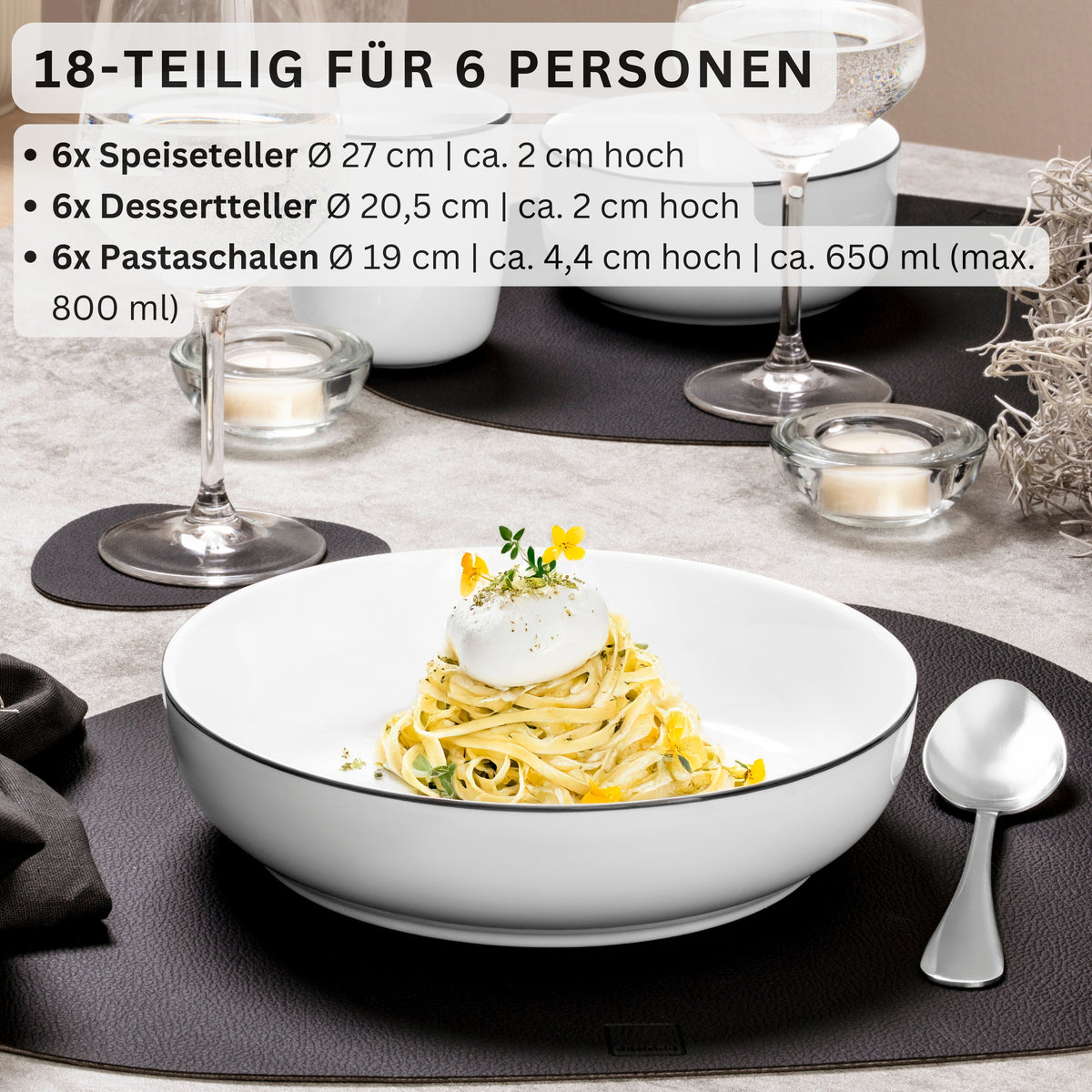 SÄNGER Porcelain Dinnerware Set Marlo Black Rim 18-piece for 6 People
