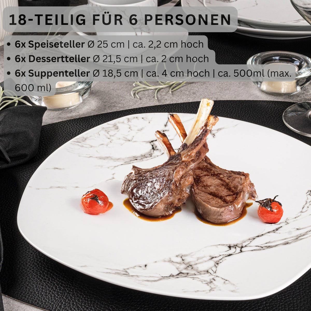 SÄNGER Porcelain Dinnerware Set Bilgola Marble, 18-piece dinner service for 6 people