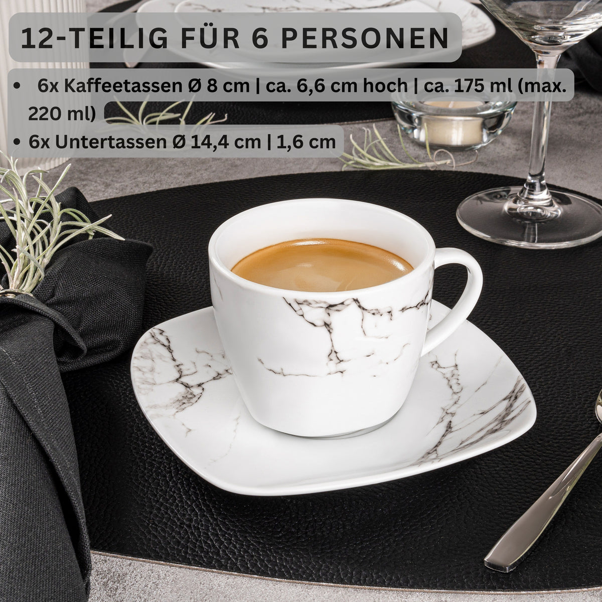 SÄNGER Bilgola Marble 12-Piece Coffee Cup Set for 6 People