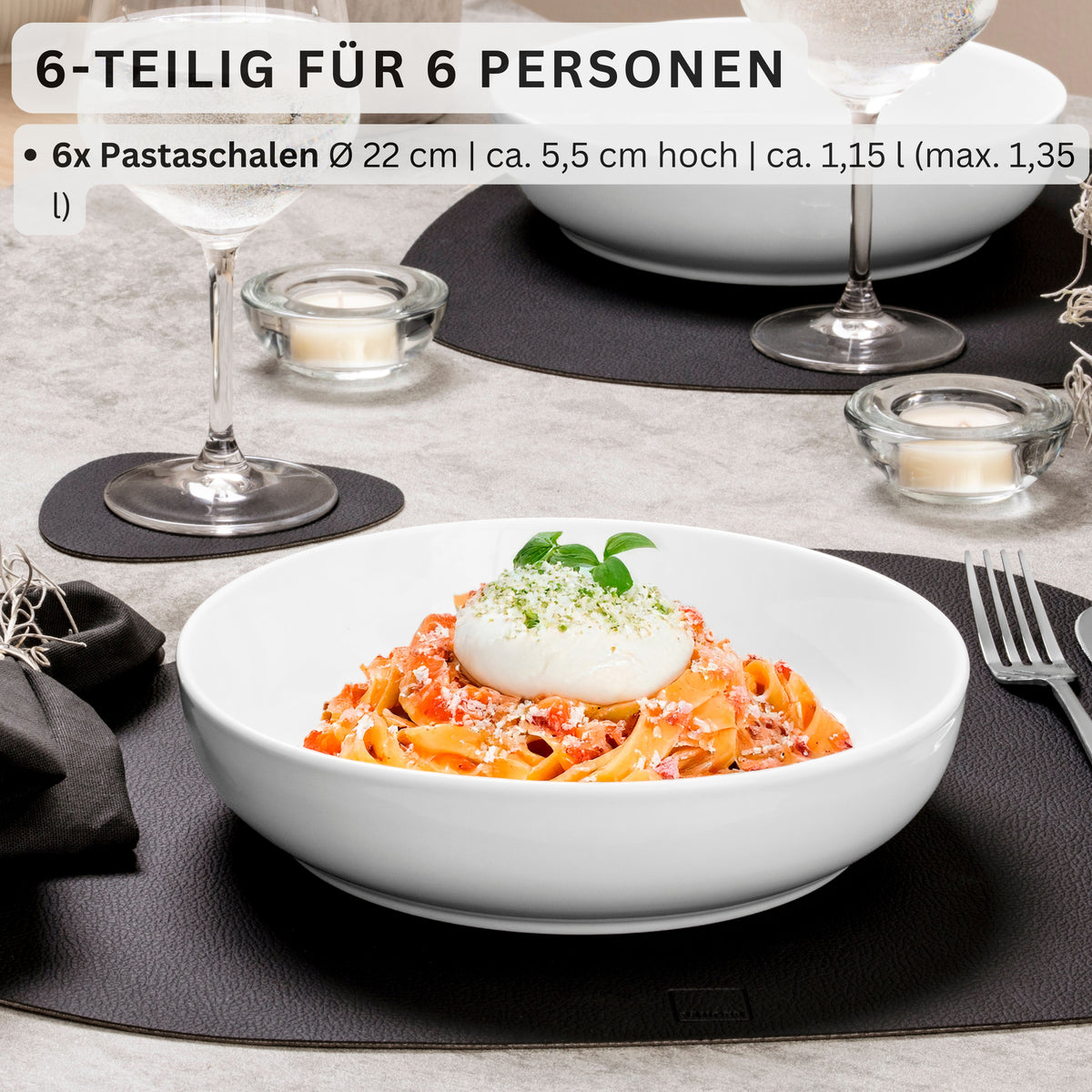 SÄNGER Porcelain Pasta Bowls Marlo 6-piece for 6 people
