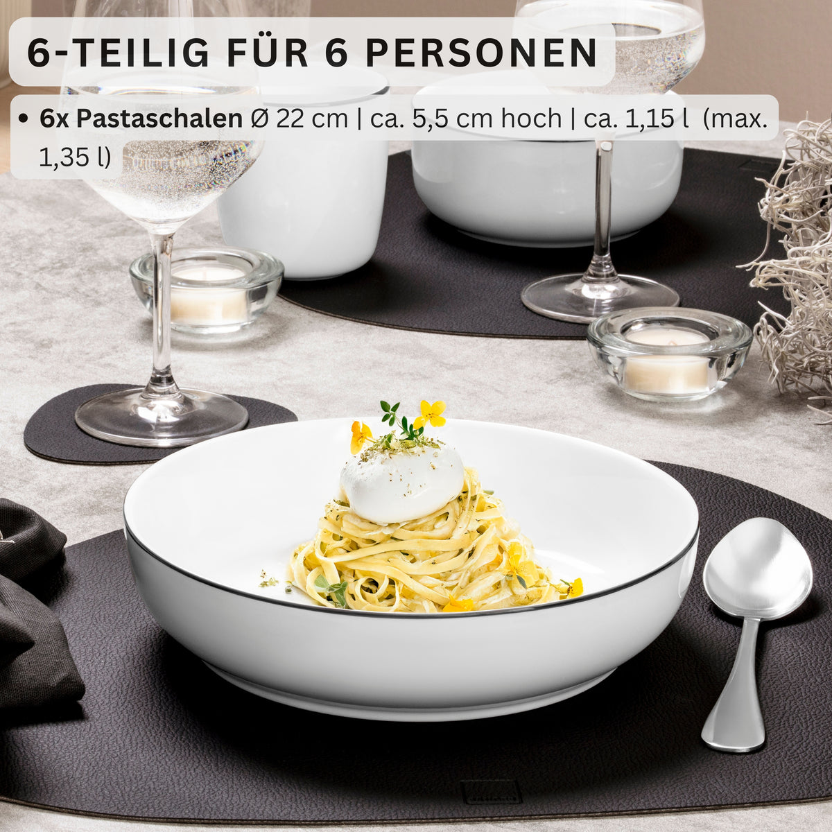 SÄNGER Porcelain Pasta Bowls Marlo Black Rim 6-piece for 6 people