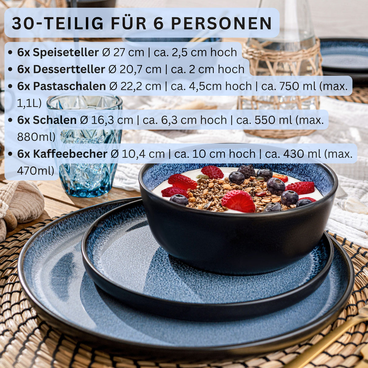 SÄNGER Steingut Geschirrset Aruba, Kombiservice 30 teilig für 6 Personen