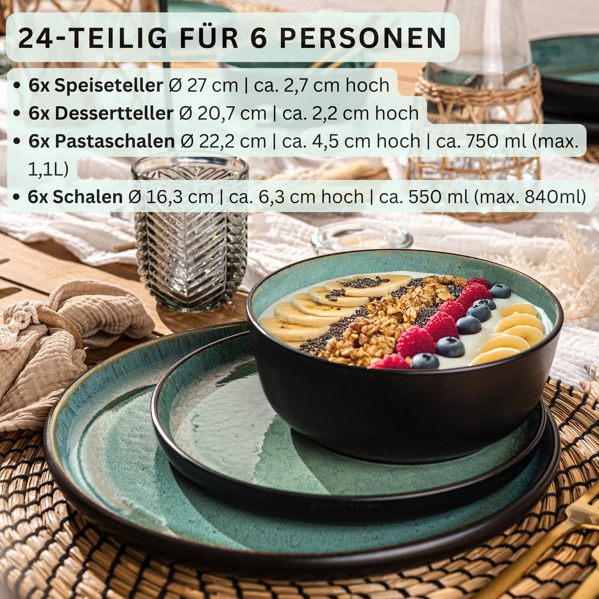 SÄNGER Steingut Geschirrset Fiji, Tafelservice 24 teilig für 6 Personen
