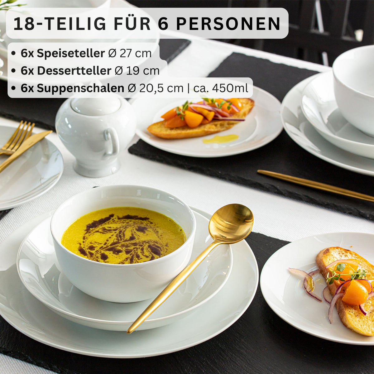 SÄNGER Porzellan Geschirrset New Port, Tafelservice 18 teilig für 6 Personen