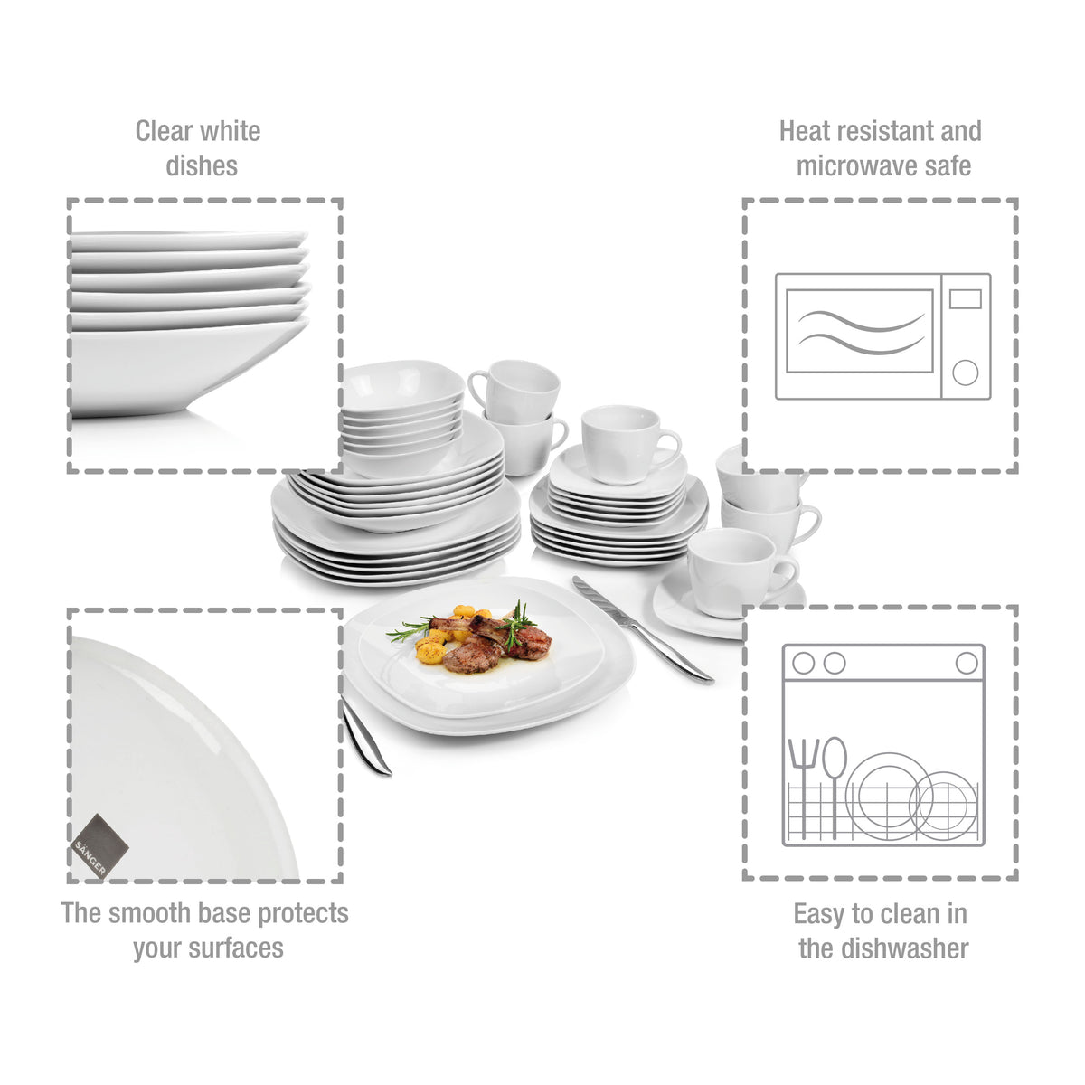 SÄNGER Porcelain Dinnerware Set Bilgola, Combi-set 36 pieces for 6 people