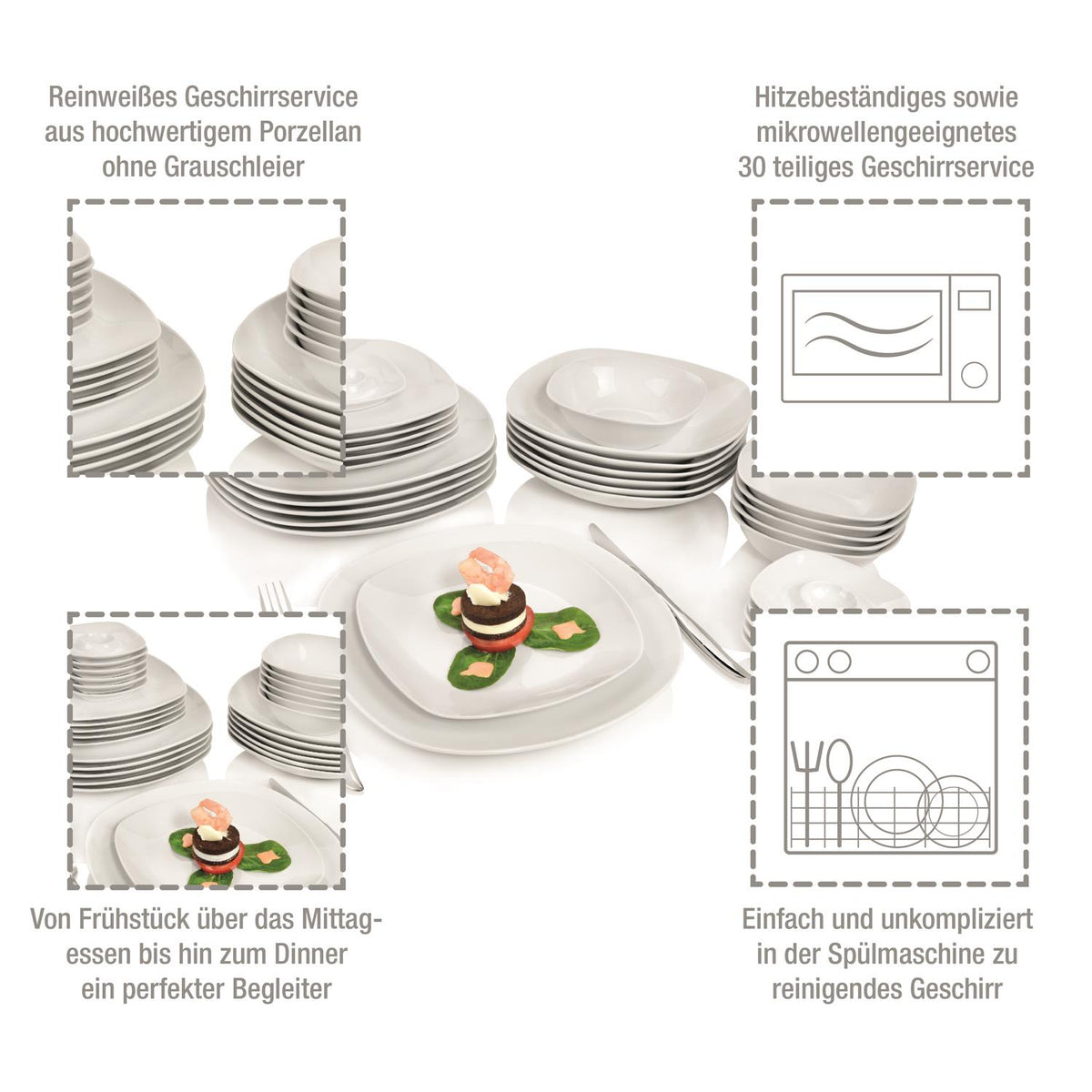 SÄNGER Porcelain Dinnerware Set Bilgola, Dinner Service 30 Pieces for 6 People