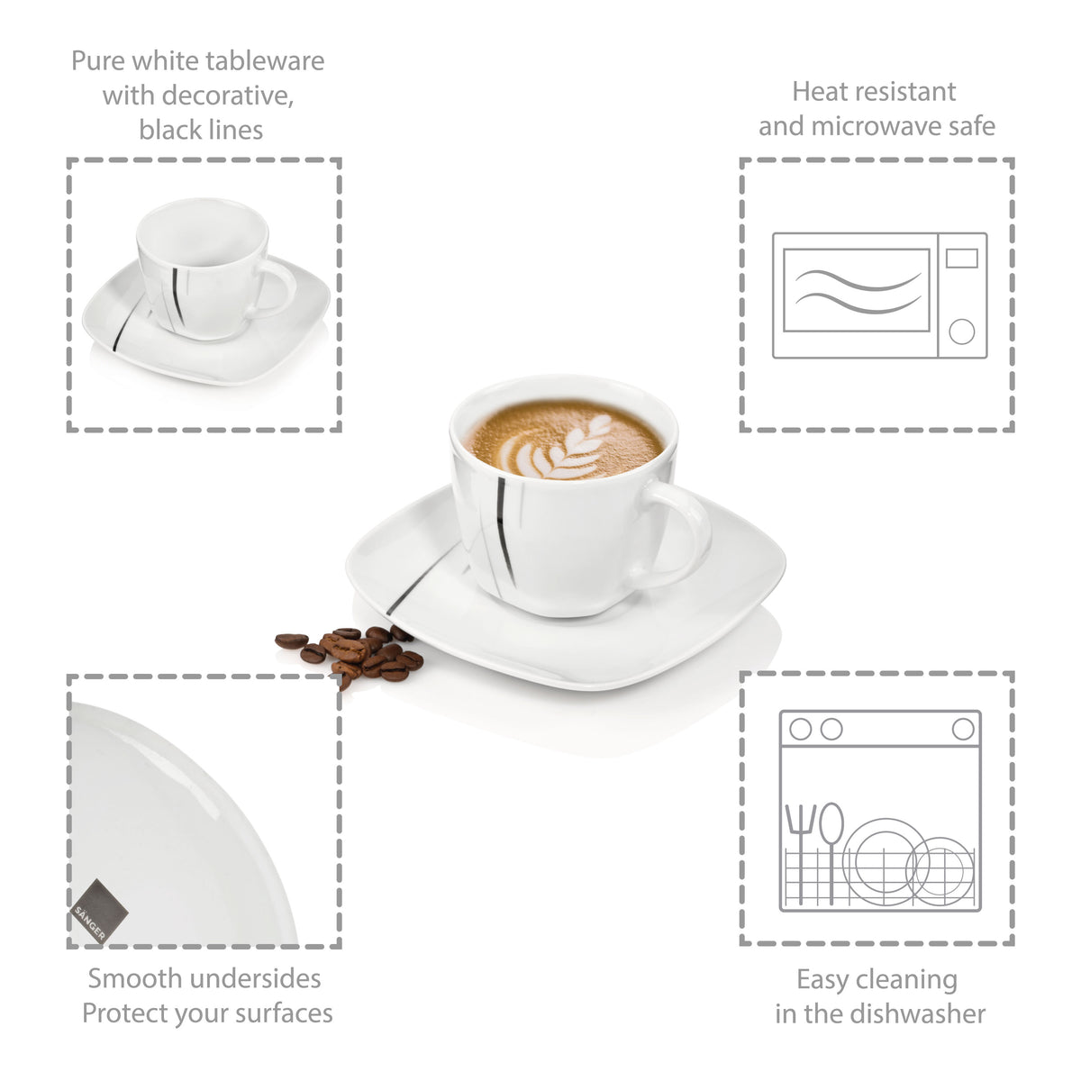 SÄNGER Kaffeeservice Bilgola Black Lines 12 teilig für 6 Personen
