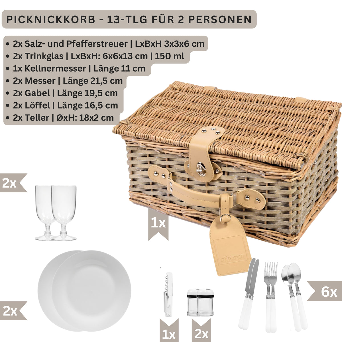SÄNGER Amrum Picnic Basket, 13 pieces, for 2 people