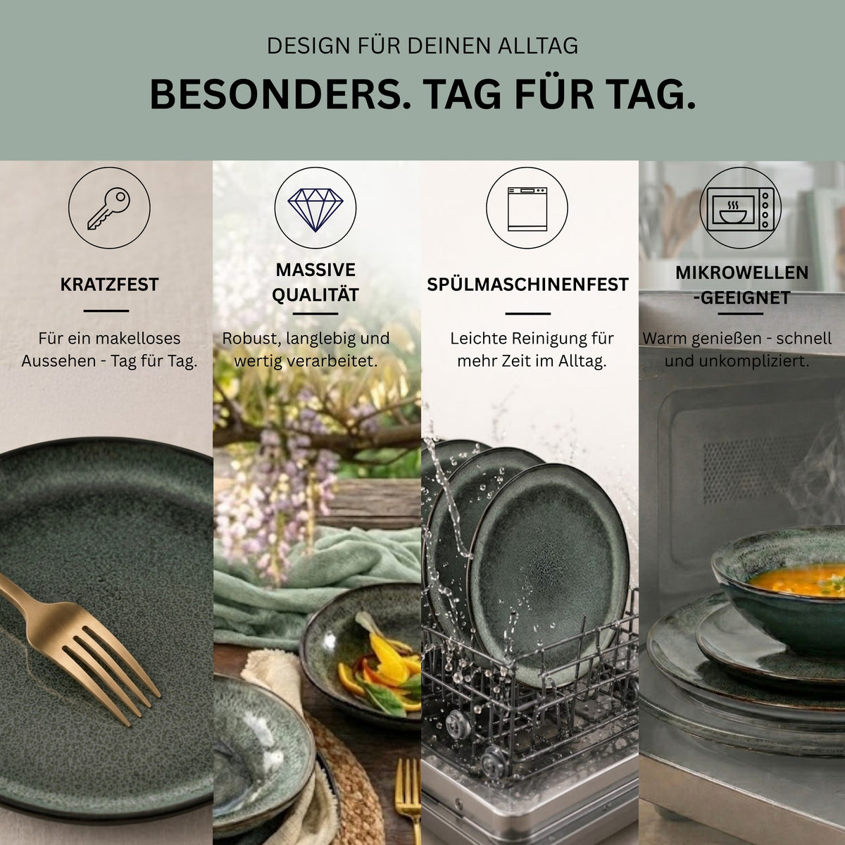 SÄNGER Steingut Geschirrset Kopenhagen, Tafelservice 12 teilig für 4 Personen