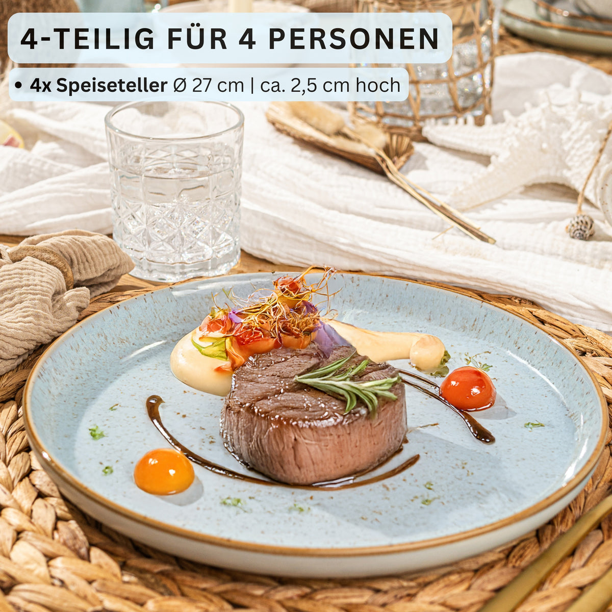 SÄNGER Speiseteller Set Rio Lagune 4 teilig