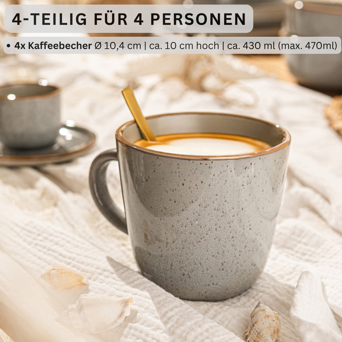 SÄNGER Rio Pearl Grey Mug Set, 4-Piece