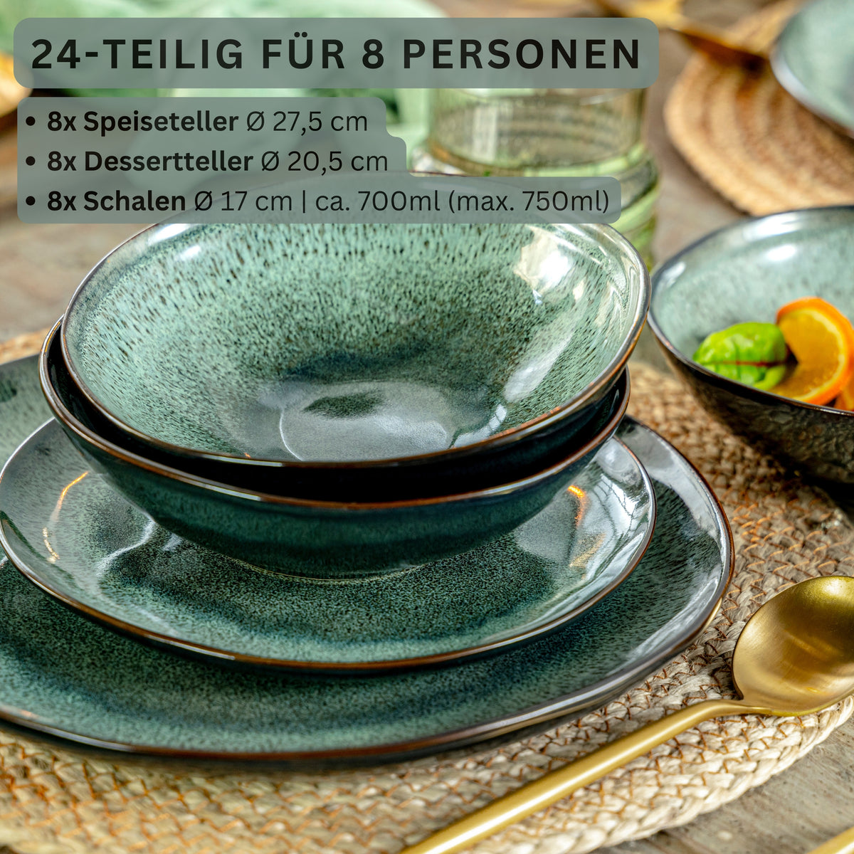 SÄNGER Steingut Geschirrset Kopenhagen, Tafelservice 24 teilig für 8 Personen