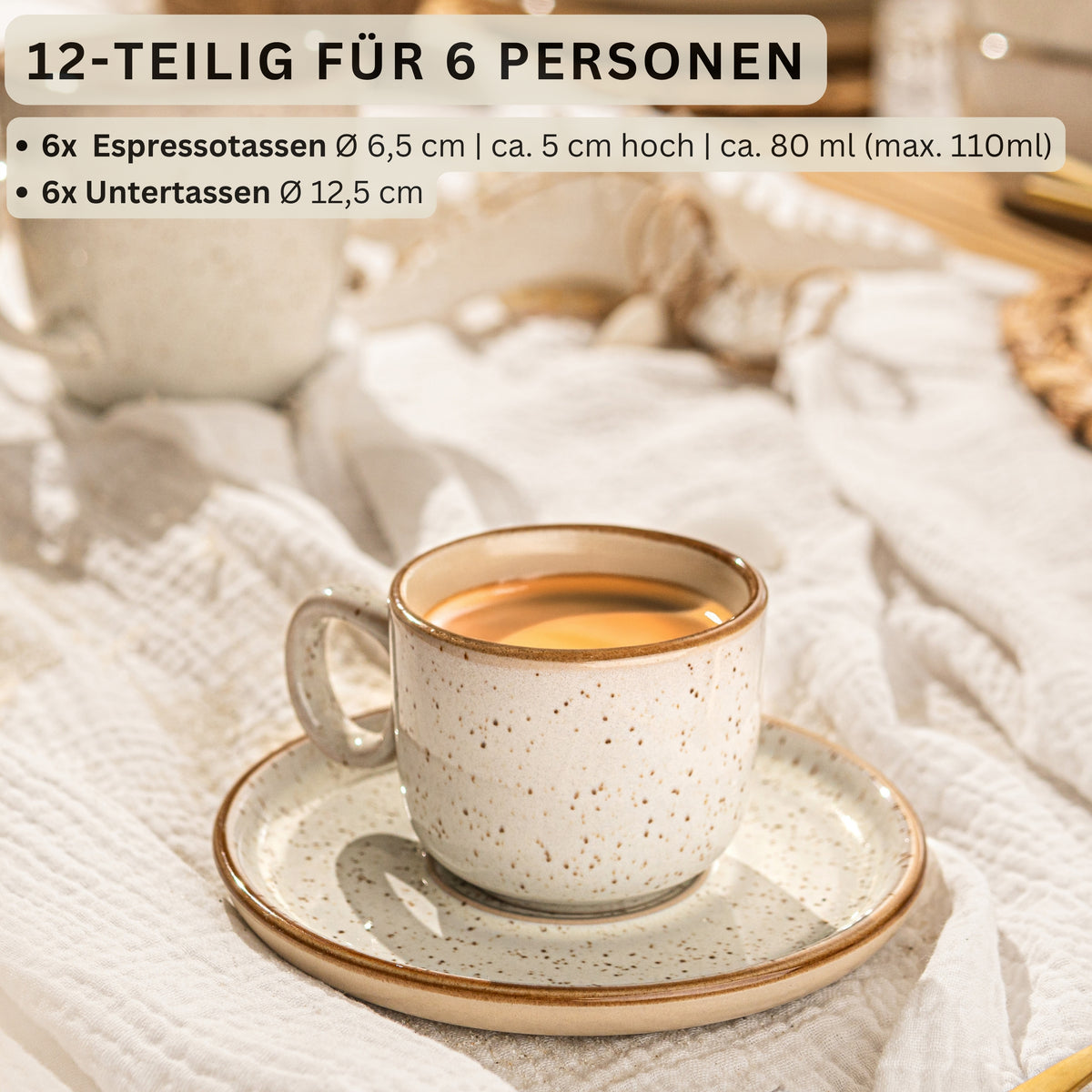 SÄNGER Espressotassen Set Rio Creme 12 teilig für 6 personen