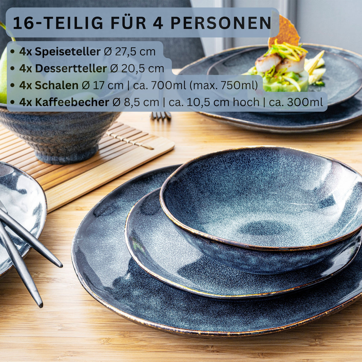 SÄNGER Stoneware Dinner Set Tokyo, Combi-Set 16 Pieces for 4 People