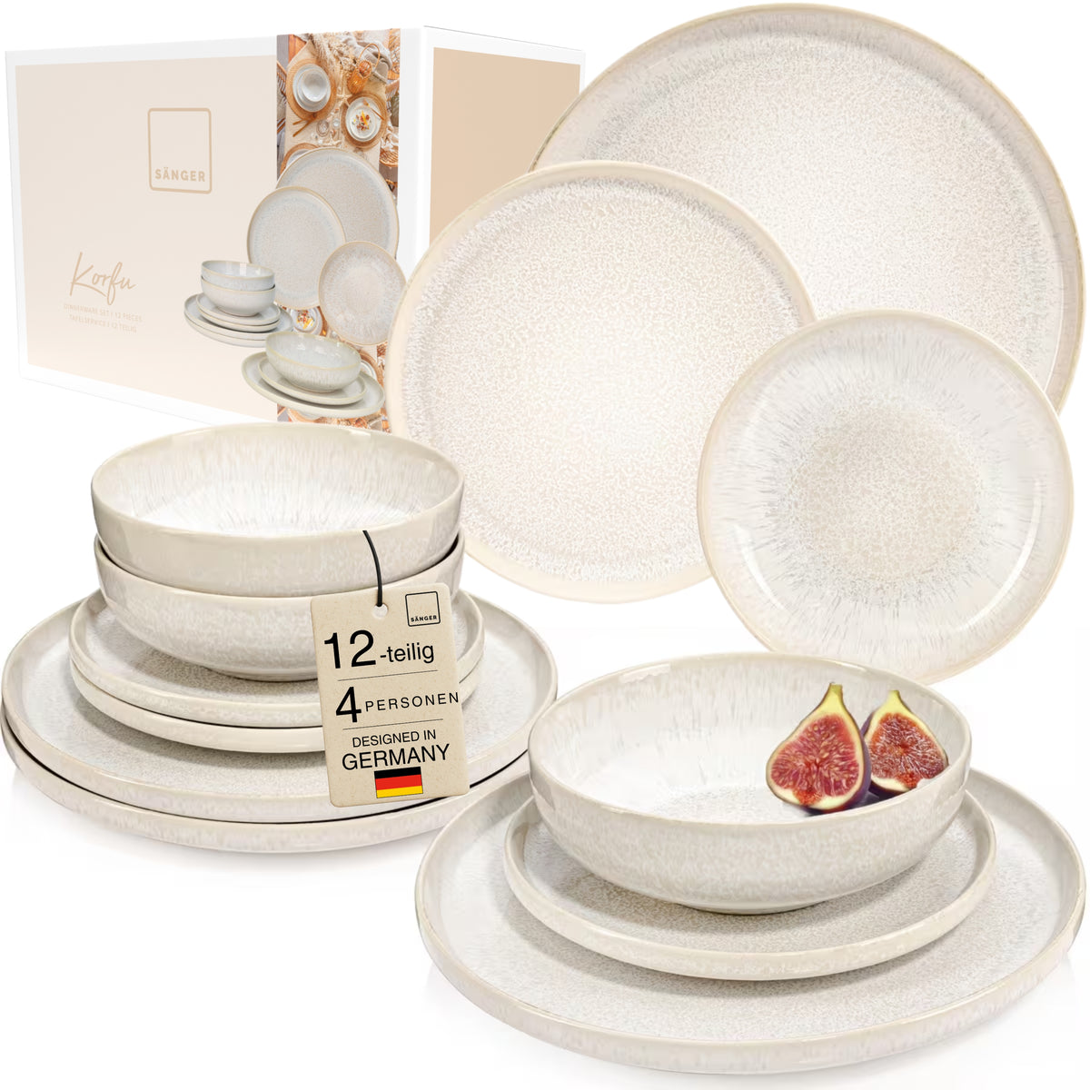 SÄNGER Stoneware Dinnerware Set Corfu, 12-piece dinner service for 4 people