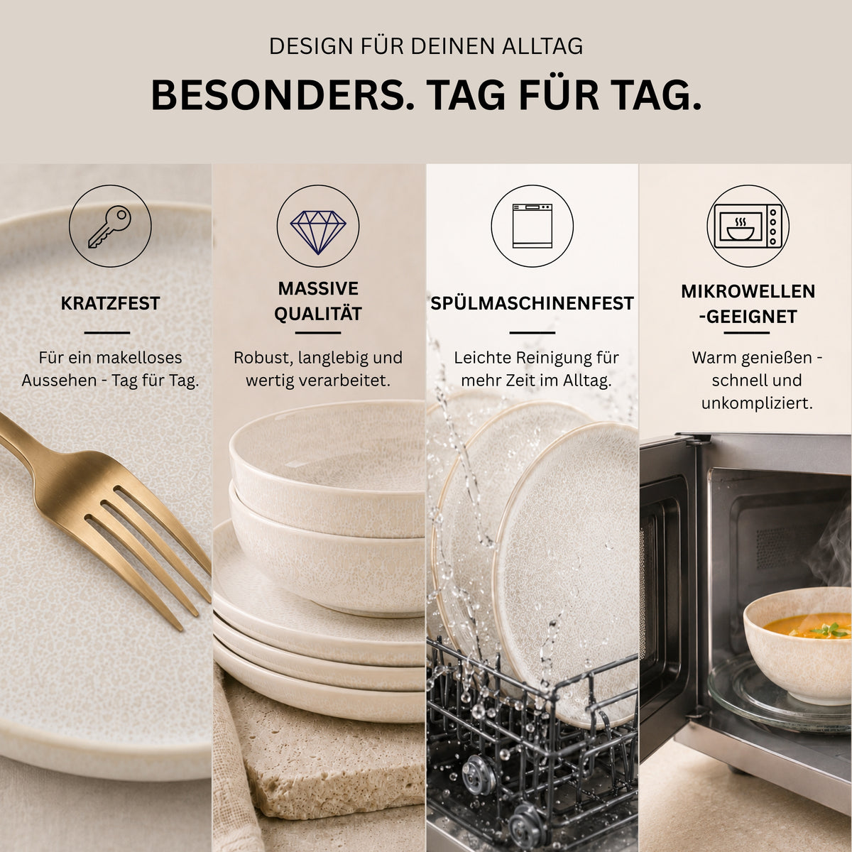 SÄNGER Steingut Geschirrset Korfu, Tafelservice 12 teilig für 4 Personen