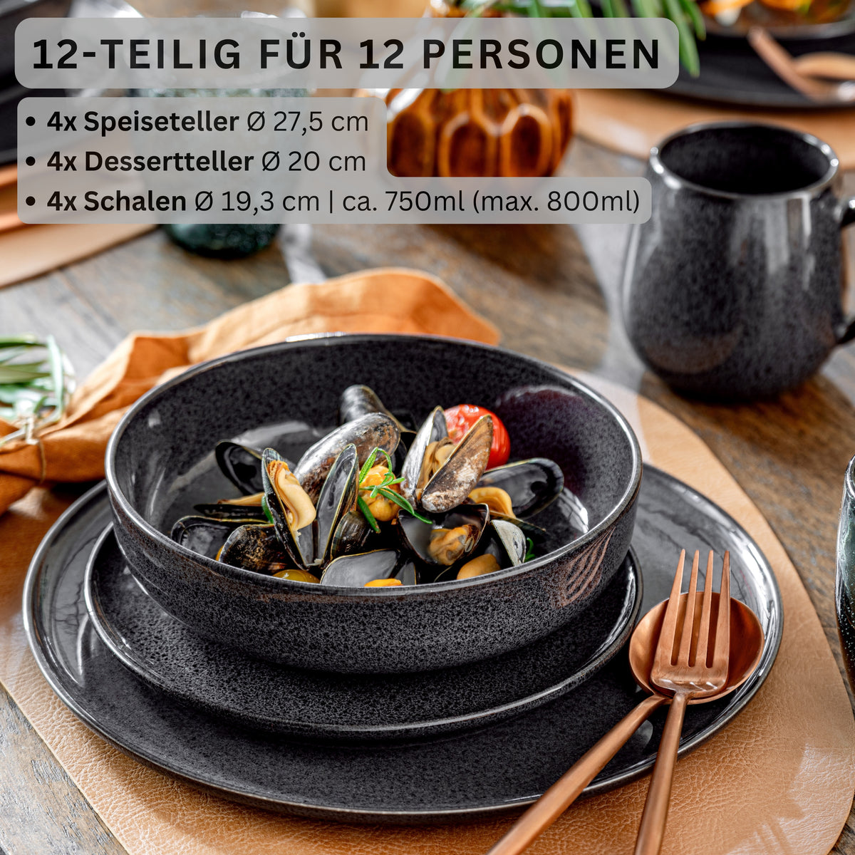 SÄNGER Porzellan Geschirrset Bali, Tafelservice 12 teilig für 4 Personen