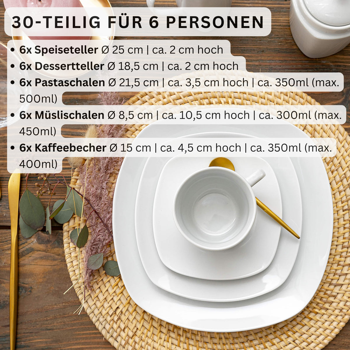 SÄNGER Porcelain Dinnerware Set Bilgola, Combi-set 30 pieces for 6 people
