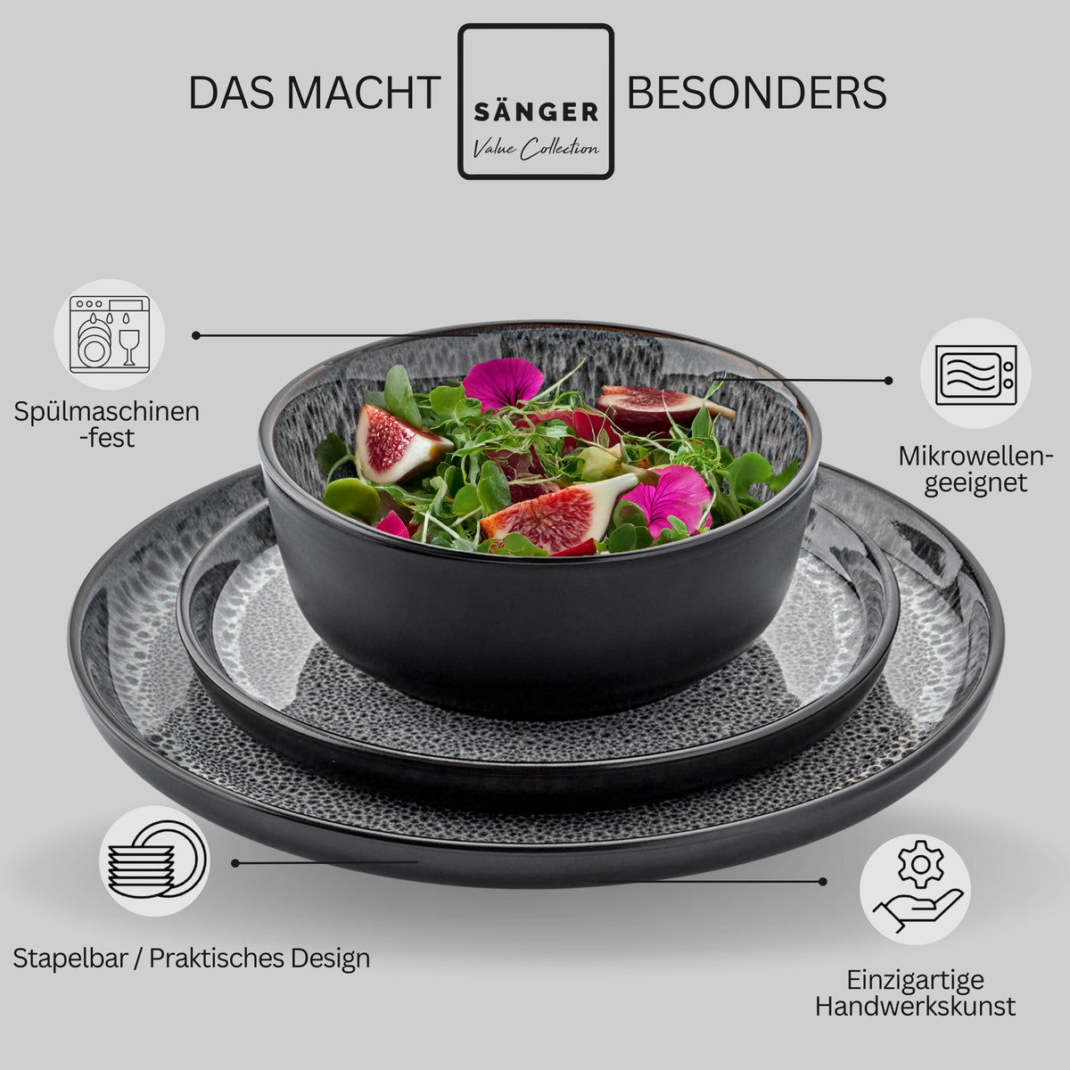 SÄNGER Stoneware Dinnerware Set Sydney, 18-piece dinner set for 6 people