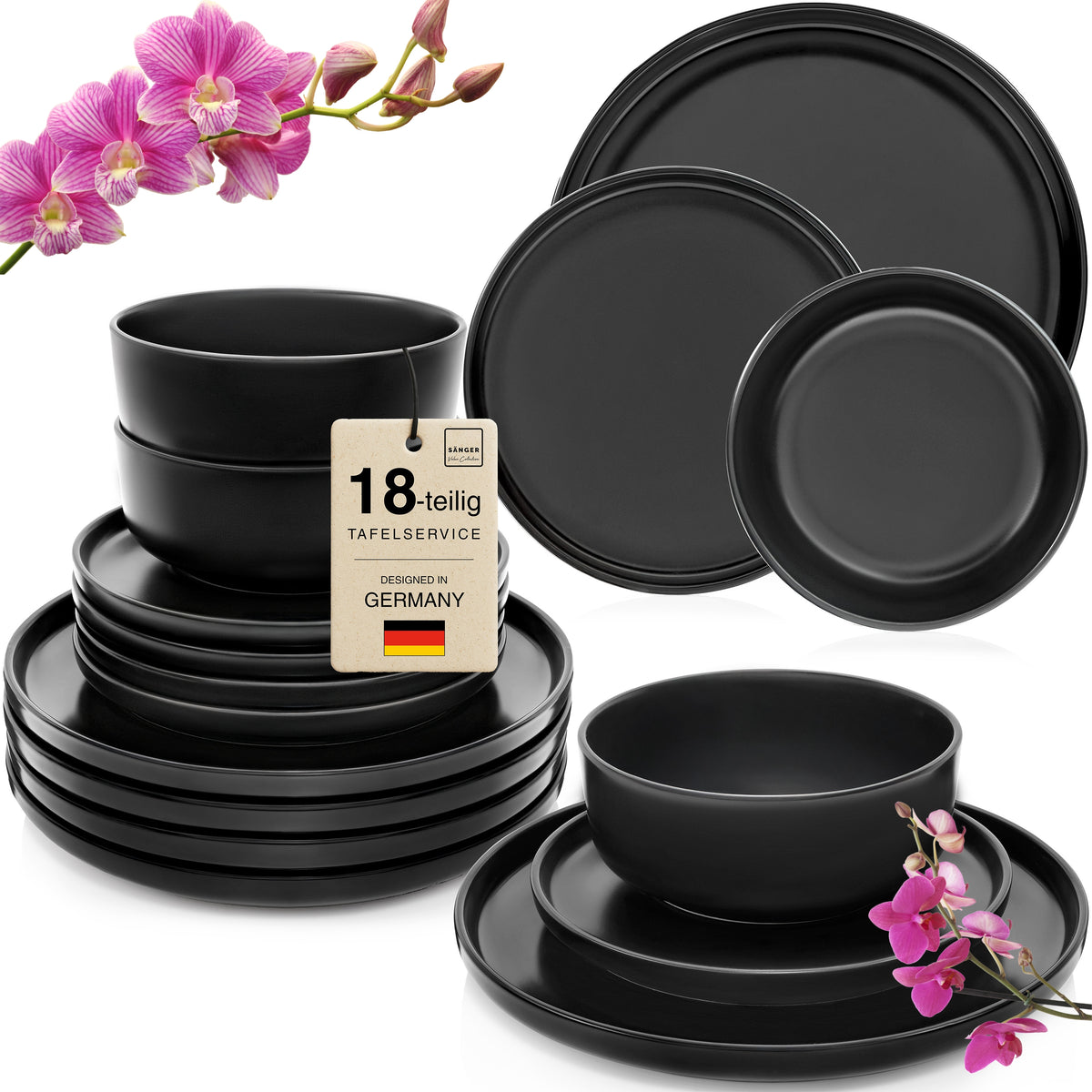 SÄNGER Stoneware Dinnerware Set Madeira, 18-Piece Dinner Set for 6 People
